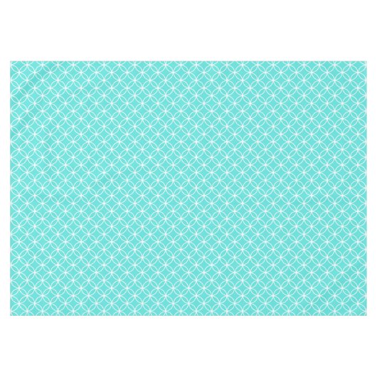 ティール(緑がかった色)海底上の鮮明な白のインターレース円 テーブルクロス (正面(横))