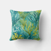 ティール(緑がかった色)海海藻コーラルビーチイ航海の クッション (裏面)