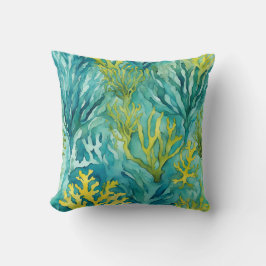 ティール（緑がかった色）海海藻コーラルビーチイ航海の クッション