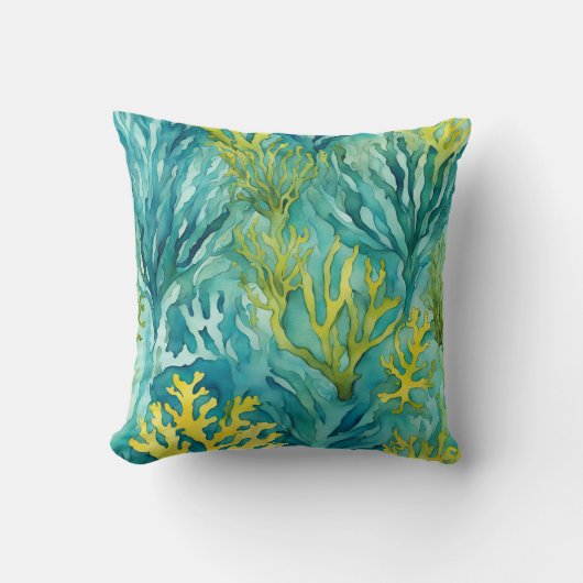 ティール(緑がかった色)海海藻コーラルビーチイ航海の クッション (正面)