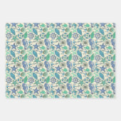 ティール（緑がかった色）海獣パターン ラッピングペーパーシート (正面3)