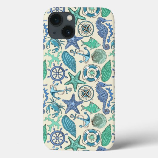 ティール（緑がかった色）海獣パターン Case-Mate iPhoneケース (裏面)