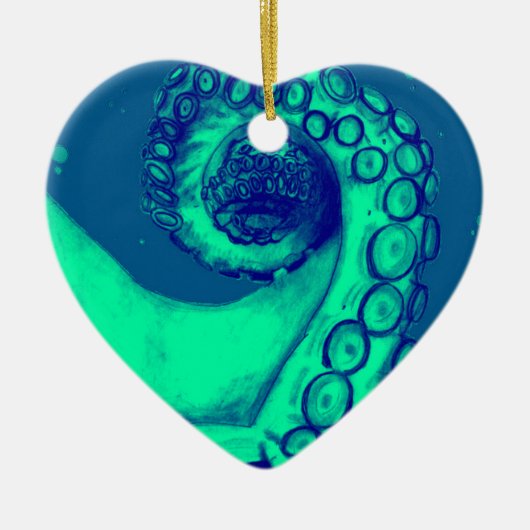 ティール（緑がかった色）・海軍航海のタコ触手 セラミックオーナメント (正面)
