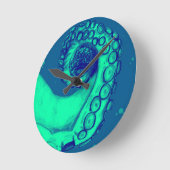 ティール(緑がかった色)・海軍航海のタコ触手 ラウンド壁時計 (傾斜)