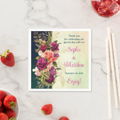 ティール(緑がかった色)、海軍、グリーン、金ゴールドはっきりした花模様結婚ズ スタンダードカクテルナプキン (インサイチュ)