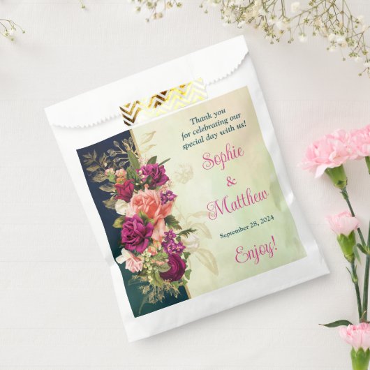 ティール（緑がかった色）、海軍、グリーン、金ゴールドはっきりした花模様結婚ズ フェイバーバッグ (封をした状態)