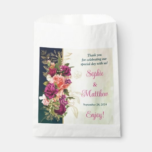 ティール（緑がかった色）、海軍、グリーン、金ゴールドはっきりした花模様結婚ズ フェイバーバッグ (正面)