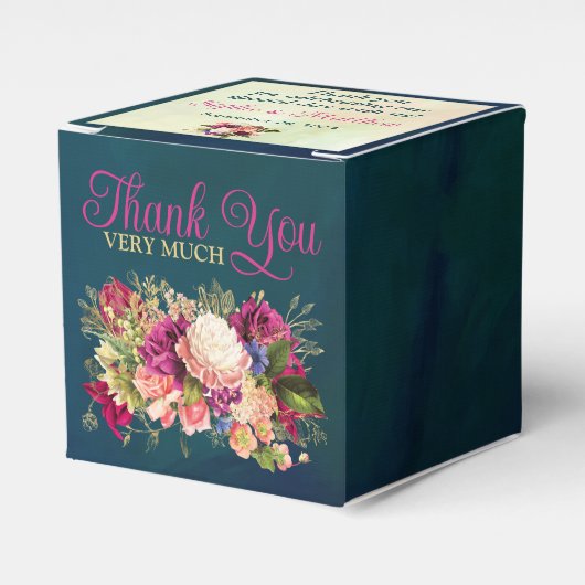 ティール（緑がかった色）、海軍、グリーン、金ゴールドはっきりした花模様結婚ズ フェイバーボックス (正面サイド)