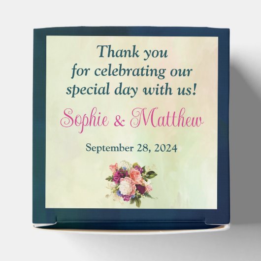 ティール（緑がかった色）、海軍、グリーン、金ゴールドはっきりした花模様結婚ズ フェイバーボックス (上部)