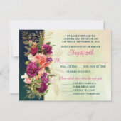 ティール(緑がかった色)、海軍、グリーン、金ゴールドはっきりした花模様結婚ズ 出欠カード (裏面)