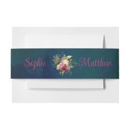 ティール（緑がかった色）、海軍、グリーン、金ゴールドはっきりした花模様結婚ズ 招待状ベリーバンド