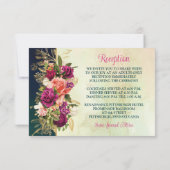 ティール(緑がかった色)、海軍、金ゴールドはっきりした花模様結婚のエンクロージャ 招待状 (裏面)