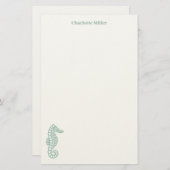 ティール（緑がかった色）海馬ブロックプリント沿岸パーソナライズされた 便箋 (正面/裏面)
