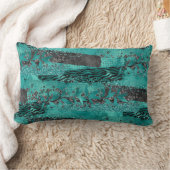 ティール（緑がかった色）混合プリント ランバークッション (ブランケット)