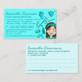 ティール（緑がかった色）清掃清掃員レディークリーニングアポイントメント 名刺 (正面/裏面)