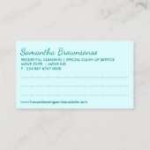 ティール（緑がかった色）清掃清掃員レディークリーニングアポイントメント 名刺 (裏面)