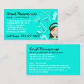 ティール（緑がかった色）清掃清掃清掃修理整備員 名刺 (正面/裏面)