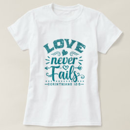 ティール(緑がかった色)滴下グリッターラブ決して失敗しないTシャツ Tシャツ