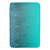 ティール(緑がかった色)滴下グリッター バスマット (正面縦)