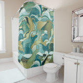 ティール（緑がかった色）潮：抽象芸術海インスパイア- シャワーカーテン (インサイチュ)