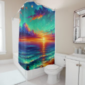 ティール(緑がかった色)潮:海夕焼けグロー シャワーカーテン (インサイチュ)