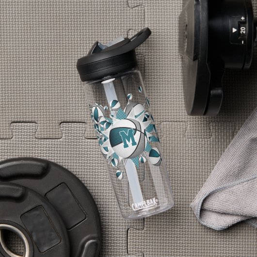 ティール（緑がかった色）灰色のバスケットは女の子を星モノグラムのにする ウォーターボトル (ジム)