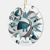 ティール（緑がかった色）灰色のバスケットボール星の女の子は記念の年 セラミックオーナメント (左)