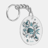 ティール（緑がかった色）灰色のバスケット買ボールは1または一括注文 キーホルダー (正面左)