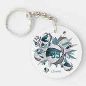 ティール（緑がかった色）灰色のバスケット買ボールは1または一括注文 キーホルダー (正面)