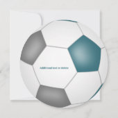 ティール（緑がかった色）灰色の白いサッカーをテーマにした誕生日パーティー 案内状 (裏面)