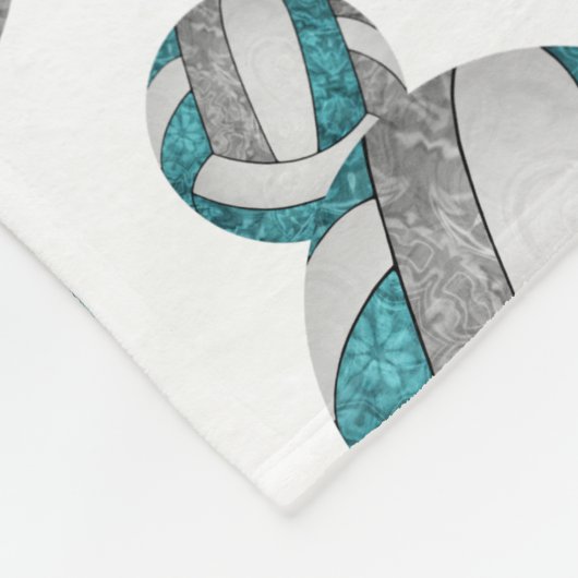 ティール(緑がかった色)灰色の白ガーリーバレーボール模様 フリースブランケット (角)