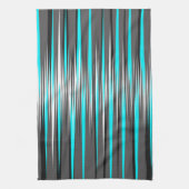 ティール(緑がかった色)、灰色、白、及び黒のストライプ キッチンタオル (縦)