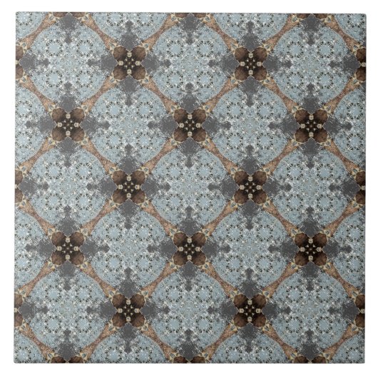 ティール(緑がかった色)、灰色、青銅ヴィンテージ花模様 タイル (正面)