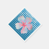 ティール(緑がかった色)点々のあるハイビスカスフラワー スタンダードカクテルナプキン (角)