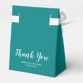 ティール（緑がかった色）無地のカラースクリプトテンプレート結婚の感謝 フェイバーボックス (裏面サイド)