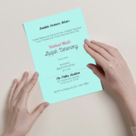 ティール（緑がかった色）無地のカラー、ベビーガールAqiqahベビーシャワー 招待状