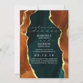 ティール（緑がかった色）、焦げたオレンジと金ゴールドアガテリハーサルディナー 招待状 (正面)