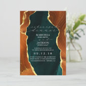 ティール（緑がかった色）、焦げたオレンジと金ゴールドアガテリハーサルディナー 招待状 (スタンド正面)