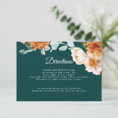 ティール（緑がかった色）焼けオレンジ色フローラ方向詳細結婚 エンクロージャーカード (スタンド正面)