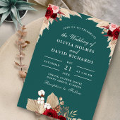 ティール（緑がかった色）熱帯バラ結婚式招待状 招待状