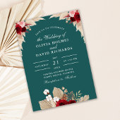 ティール（緑がかった色）熱帯バラ結婚式招待状 招待状