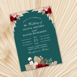 ティール（緑がかった色）熱帯バラ結婚式招待状 招待状