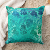 ティール(緑がかった色)熱帯パームリーフパターン クッション (ブランケット)