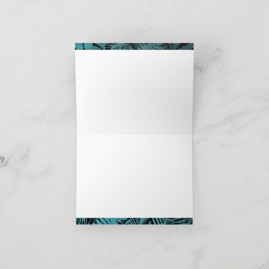 ティール(緑がかった色)熱帯ヤシの葉の書道台本 サンキューカード (内部)