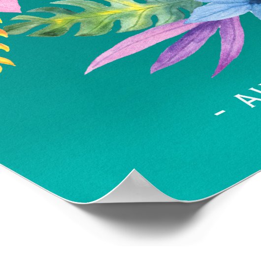 ティール（緑がかった色）熱帯リースブライダルシャワー歓迎サイン ポスター (角)