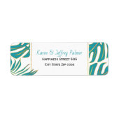 ティール（緑がかった色）熱帯性モンステラ葉とパーム結婚 ラベル (正面)