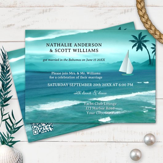 ティール（緑がかった色）熱帯航行用QRコード結婚アフター 招待状