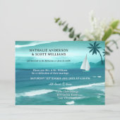 ティール（緑がかった色）熱帯航行用QRコード結婚アフター 招待状 (スタンド正面)