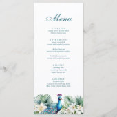 ティール（緑がかった色）熱帯花クジャク結婚ス メニュー (正面)
