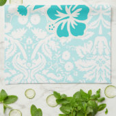 ティール(緑がかった色)熱帯花 キッチンタオル (折り畳み)